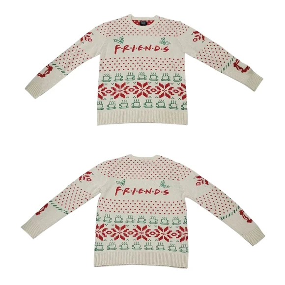 Friends Unisex Crewneck Knit Sweater TV Series Snowflakes Coffee Mugs Men’s M - Picture 17 of 17